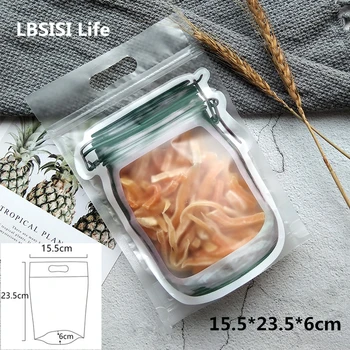 

LBSISI Life 50pcs Zip Lock Plastic Bags Hand Hold White Bottle Candy Cookie Gift Packaging Bags Biscuits Wedding Decoration Bag