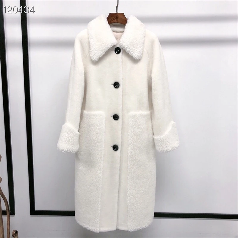 Шерстяное зимнее пальто, куртка с отложным воротником, овчина, мех, шерсть, средней длины, пальто большого размера, зимняя модная одежда с мехом
