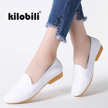 

kilobili 2018 Summer women flats shoes women genuine leather shoes ladies Slip on ballet flat loafers ballerina flats boat shoes