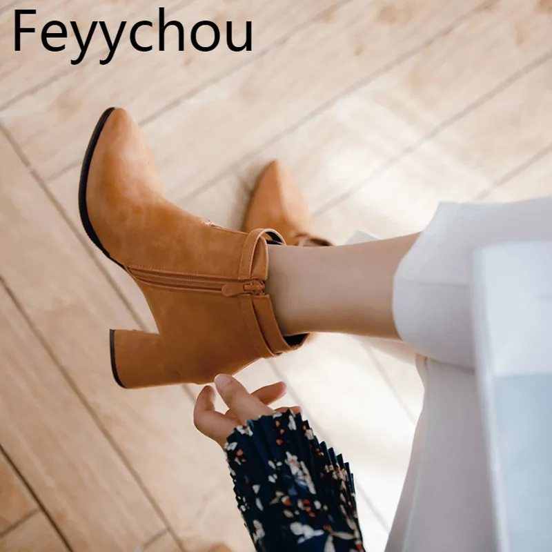 

Women Boots Autumn Winter High Heel Warm Pu Square Toe Zip Ankle Buckle Crystal Chelsea Shoes 2018 Sexy Fashion Casual Black