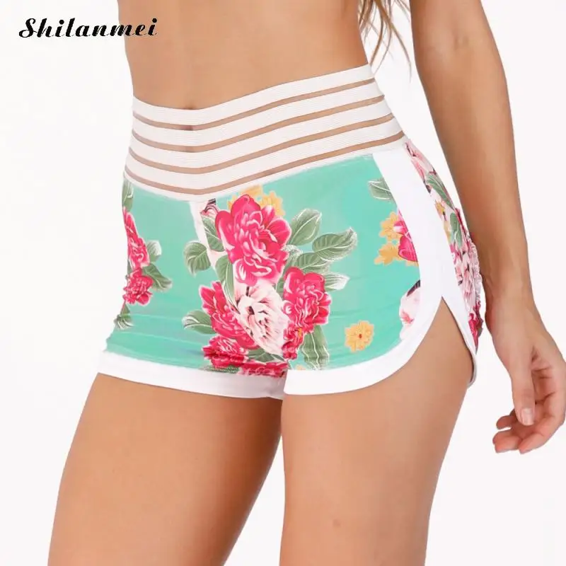 Women Sport Yoga Shorts Female Floral Push Up Shorts Sportswear Fitness