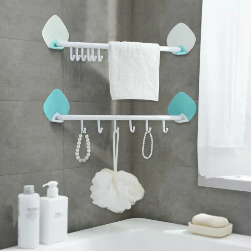 

Moisture Proof Self Stick Towel Hanger with 6 Hooks Easy Install Sticking Hook for Towel Hanging Holder Bathroom Tools