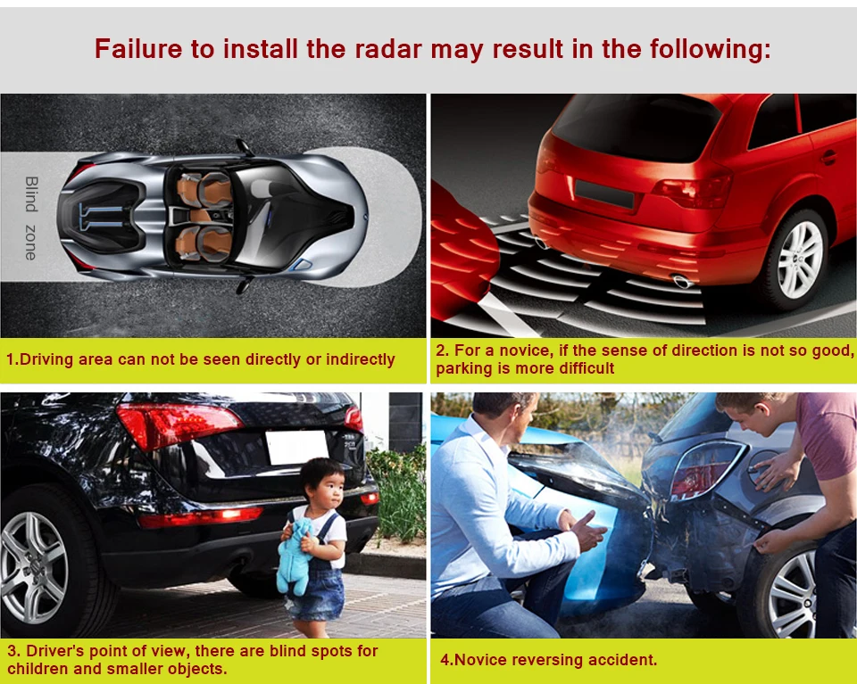 ANLUD Car Auto Parktronic LED Wireless Parking Sensor Kit 4 Sensors Reverse Assistance Backup Parking Alarm Radar Monitor System PZ300-W (2)