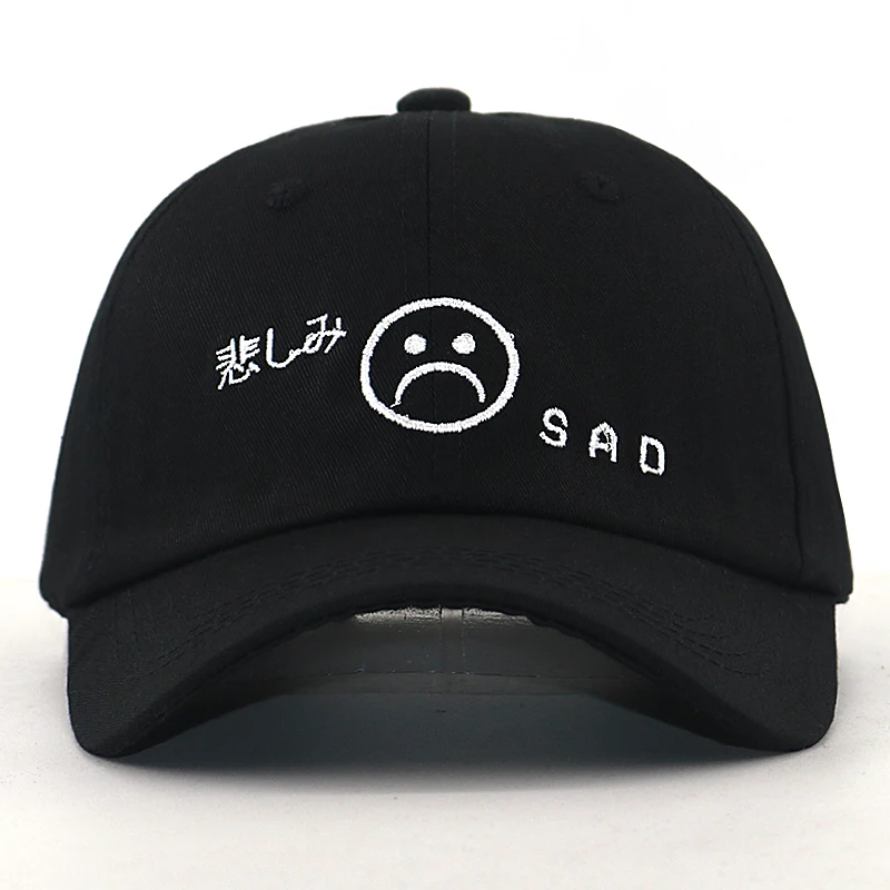 

2019 New sad boy cap 100% cotton adjustable sad face embroidery casual snapback baseball hat women men hip hop dad hat