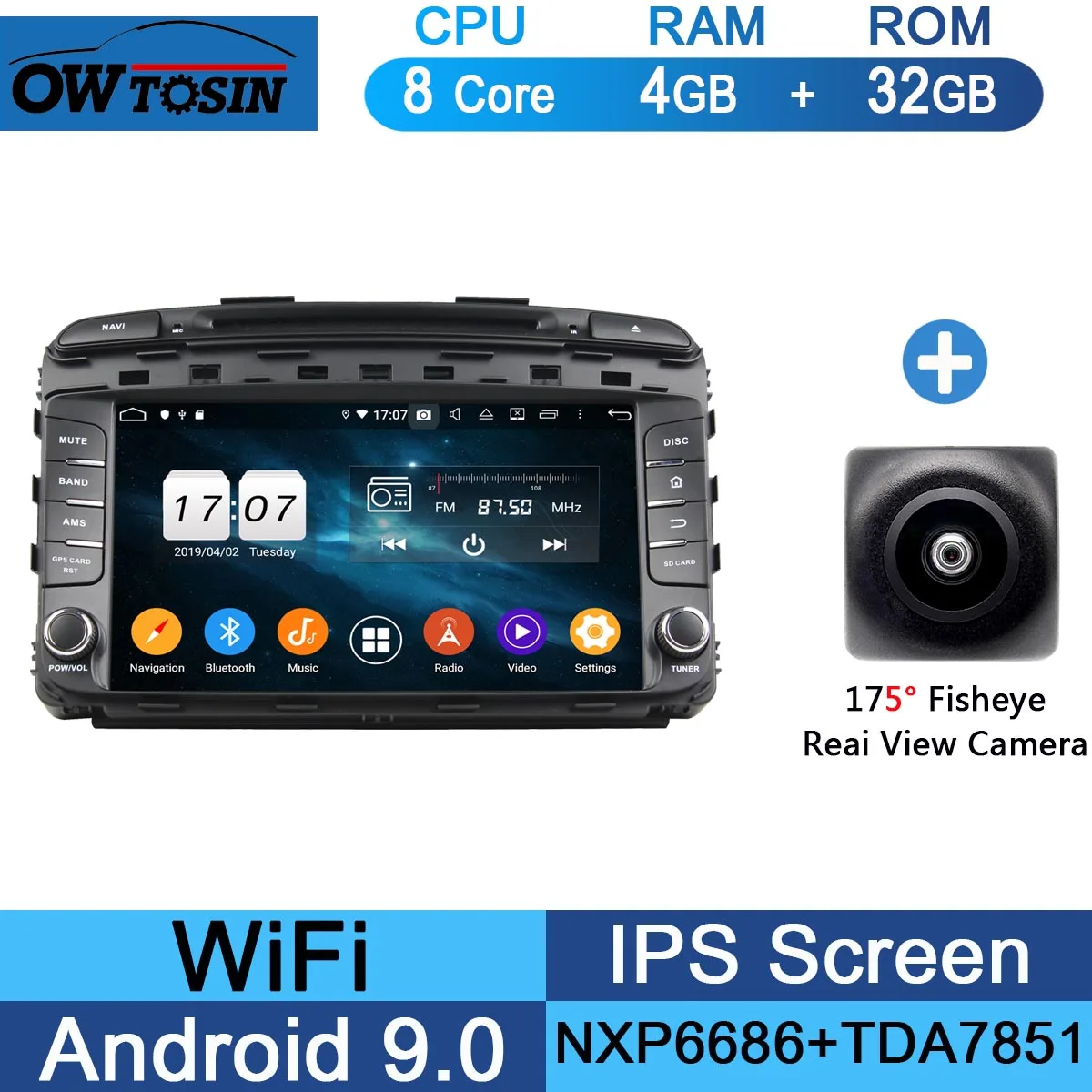 " ips 1920*1080 8 Core 4G ram+ 64G rom Android 9,0 автомобильный dvd-плеер для Kia Sorento DSP радио gps Parrot BT Adas - Цвет: 32G Fisheye Camera