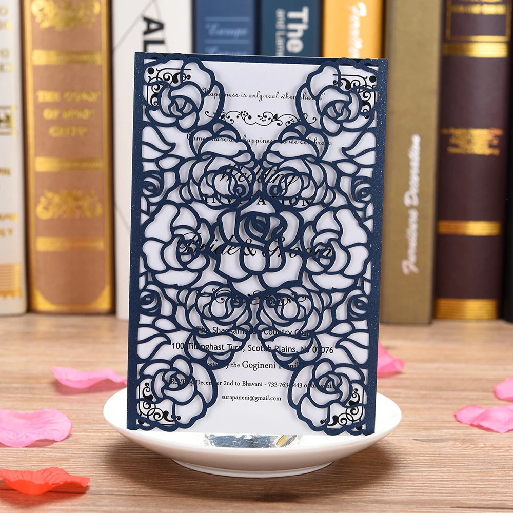  100PCS Flowers Laser Cut Lace Flora Wedding Invitation Cards for Bridal Shower Engagement Birthday  - 33045006204