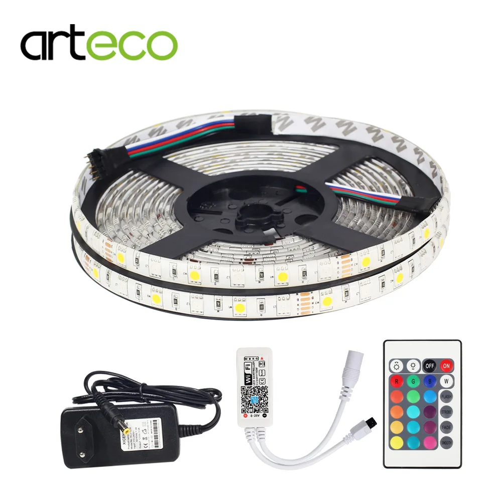 #Best 220V to 12V 3A Adapter RGBWW LED Strip set 5m roll 60leds m ip20 ip65 waterproof led strip+24KEY MINI WIFI RGBWW LED controller