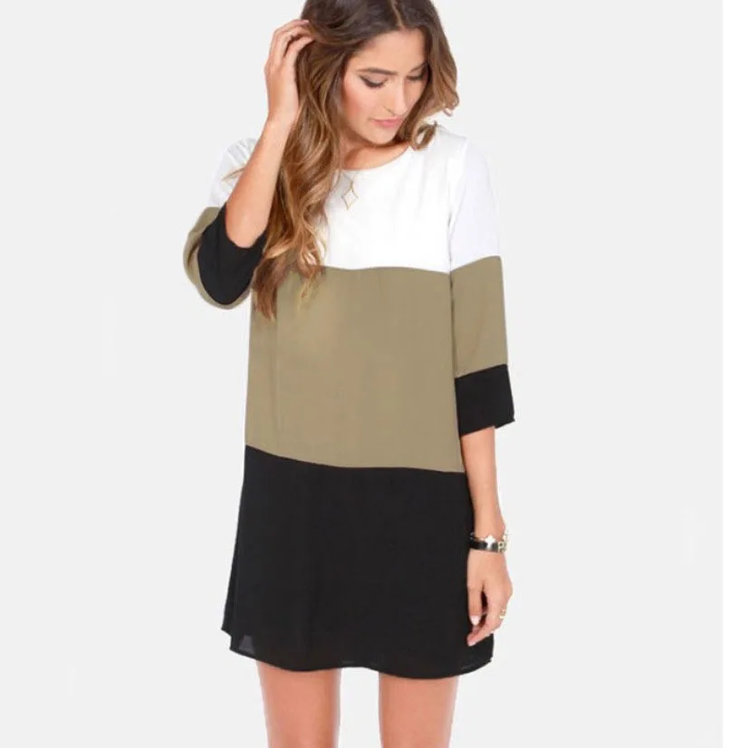 

Big-size 6XL three-color splice back split a button dress chiffon skirt