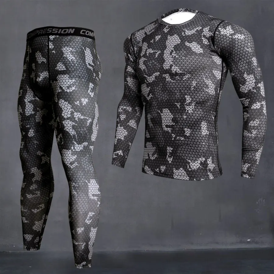 ММА мужские компрессионные наборы базовый слой обтягивающие штаны для тренировок фитнес бодибилдинг спортивный костюм рубашка с длинным рукавом Спортивные костюмы Рашгард Ки