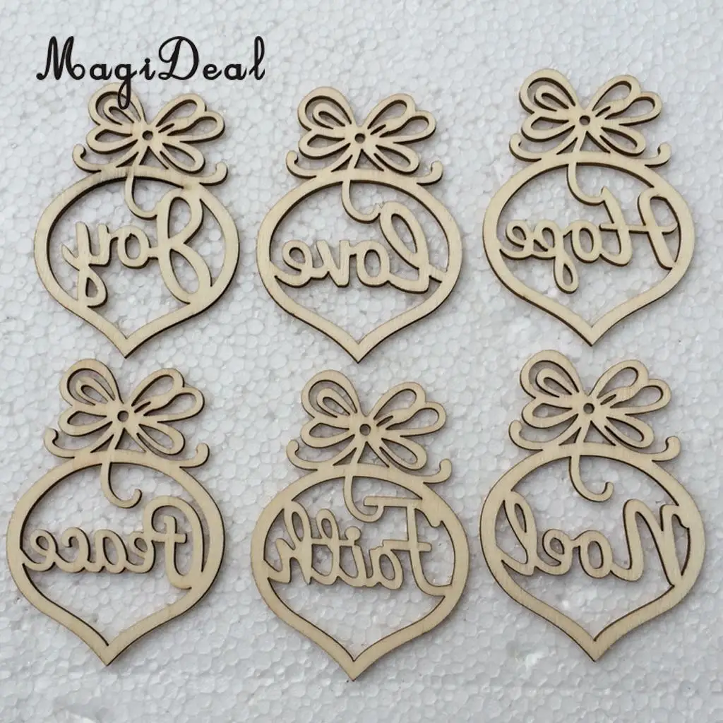 MagiDeal Beautiful Set of 6Pcs Wooden MDF Faith Noel Tags With String DIY Craft  for Christmas Garlands Scrapbooking Decoration