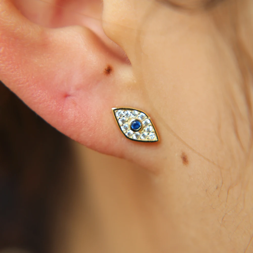 gold filled tiny mini studs evil eye clear cz eye stud 925 sterling silver minimalist adorable eye stud earring (3)