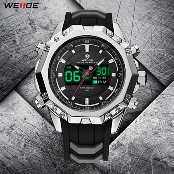 WEIDE Military Quartz Digital Auto Date Men Sport Watch Clock Silicone Strap Wristwatch Relogio Masculino Montres Hommes Relojes weide watch men sport water resist black leather strap led display auto date quartz wristwatches masculino clock relojes hombre