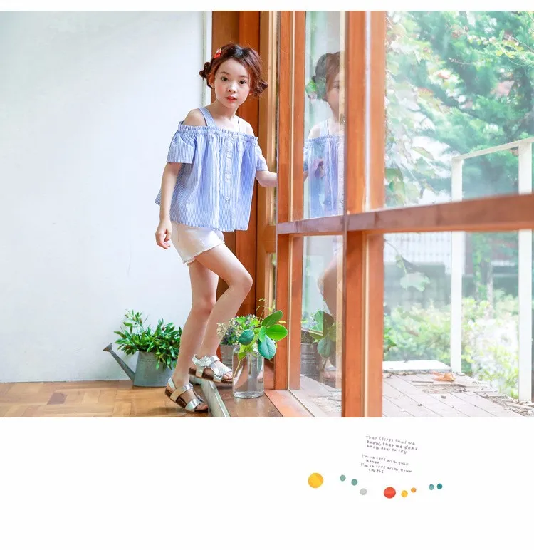 blue striped baby teenage girls shirts princess off shoulder loose cute teenage shirts Korean style spring summer autumn tops (24)