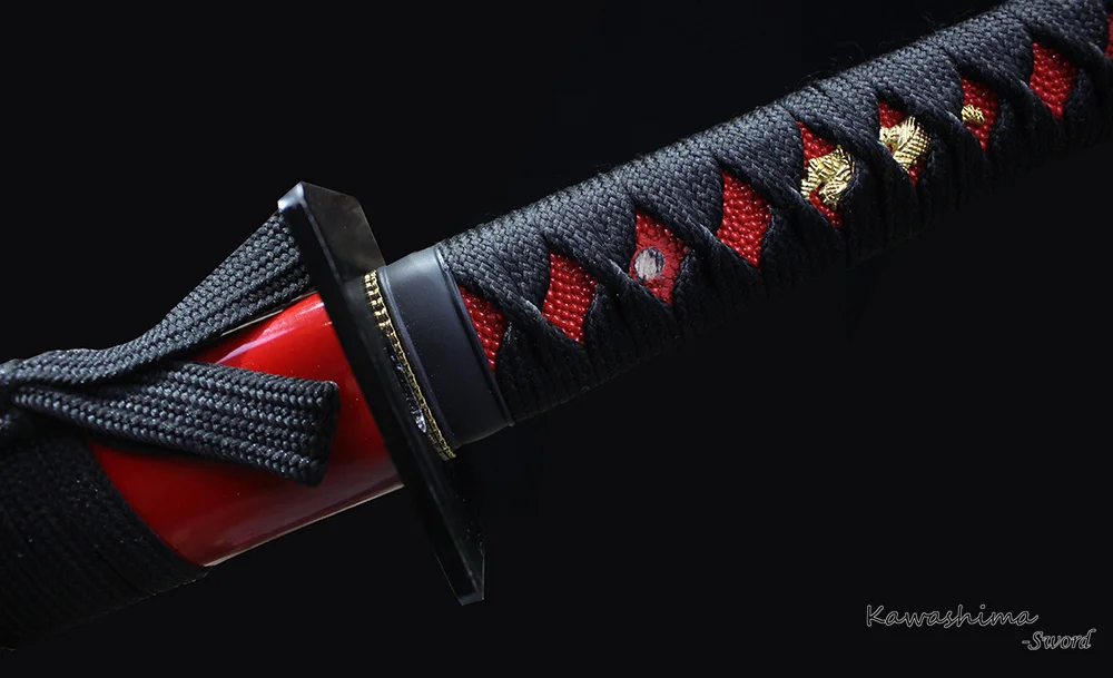 46 Inch Length Handmade Naginata 1060 High Carbon Steel Blade Japanese Samurai Sword Red / Black Scabbard Battle For Ready