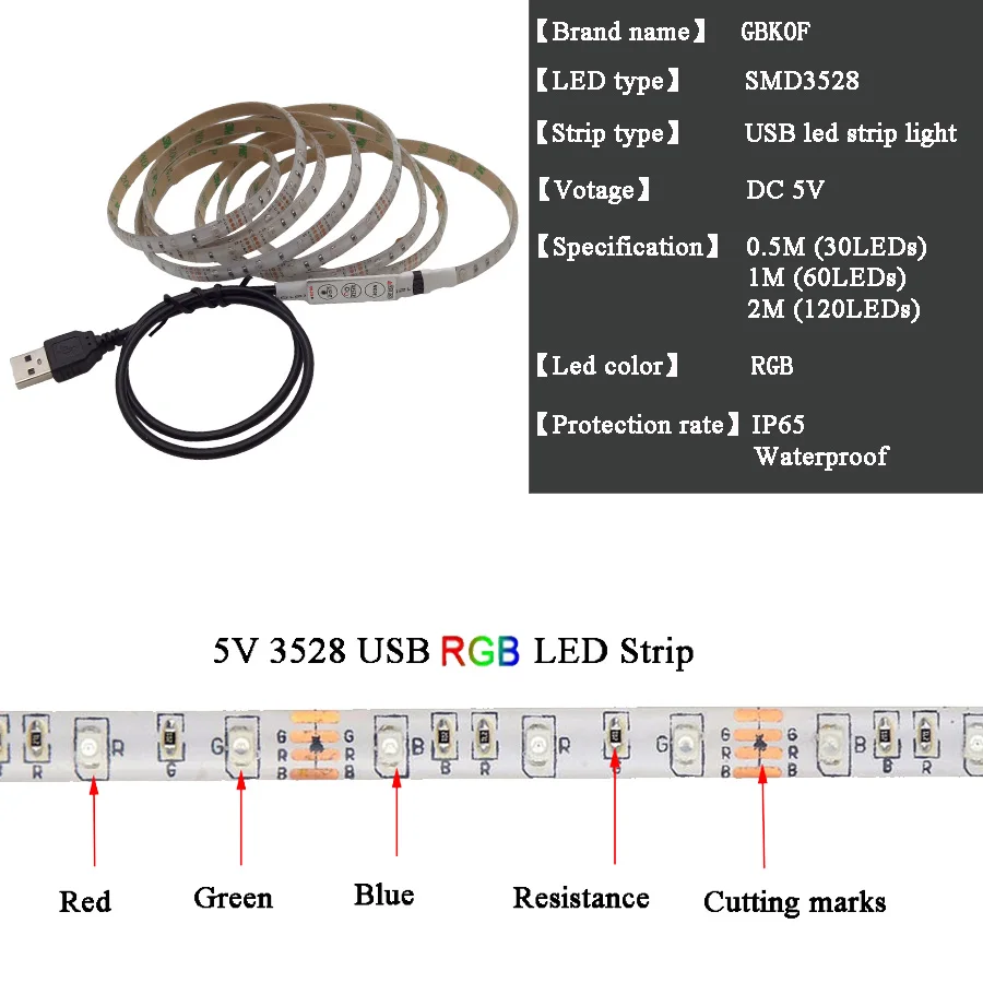 SMD 2835 3528 ТВ ПОДСВЕТКА смещения освещение теплый белый USB светодиодные ленты свет rgb водостойкий 50 см 1 м 2 м 3 м 5 м светодио дный led клейкие