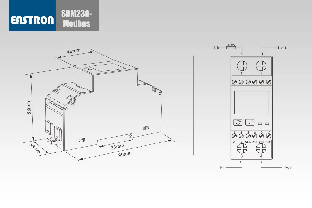 SDM230 Modbus 110V non MID 0,25~ 5(100) A 110 V, однофазный киловатт-час счетчик энергии, с Modbus RTU