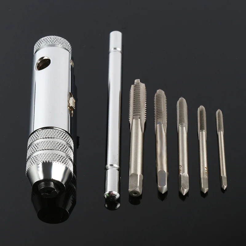 

5pcs/set of Adjustable T-handle Ratchet Tap M3-M8 Wrench Manipulator Tool with Straight Slot Tap Reverse Lock Tap Wrench Bracke