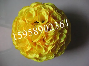 

SPR EMS Free shipping-yellowwedding kissing silk rose flower ball artificial flowers decoration-30cm 12 inch 15pcs/lot
