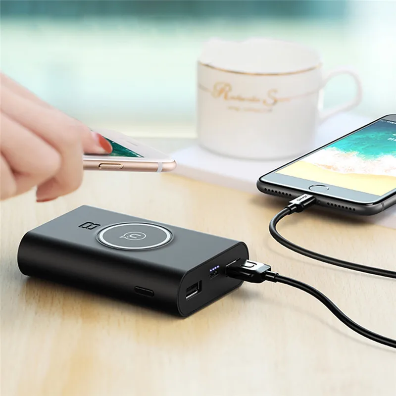 USAMS Qi Wireless Charger Power Bank 8000 MAH mAh Fast Rechargeable External Battery Portable USB Poverbank Charging Pad USAMS Qi Wireless Charger Power Bank 8000 MAH mAh Fast Rechargeable External Battery Portable USB Poverbank Charging Pad