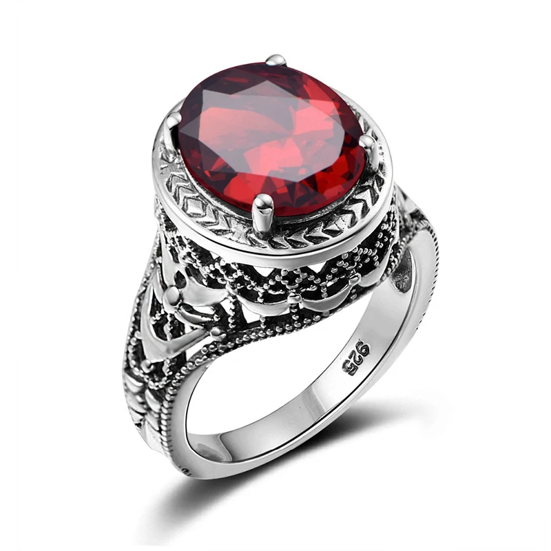 fashion 925 sterling silver jewelry vintage red stone ring large engagement rings for women wedding accessories - Large Wedding Rings fashion 925 sterling silver jewelry vintage red stone ring large engagement rings for women wedding accessories - Large Wedding Rings