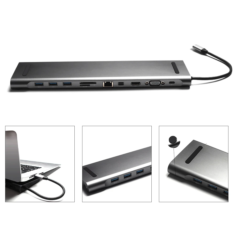 

11in 1 For PC Laptop USB C Hub Multi Port Card Reader Splitter Multifunctional Durable Expander Converter Computer Accessories
