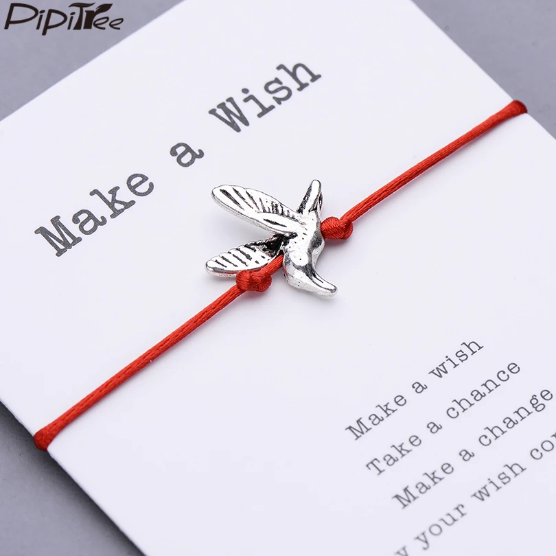 

Pipitree Make a Wish Bird Seagull Charm Bracelet Friendship Inspirational Gift Red String Wish Bracelets Women Men Kids Jewelry