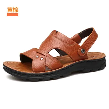 

Comfortable Top Layer Leather Cowhide Buckle Outside Fax Leather Slippers Men's Sandals Cross-border Summer Men's Breathable
