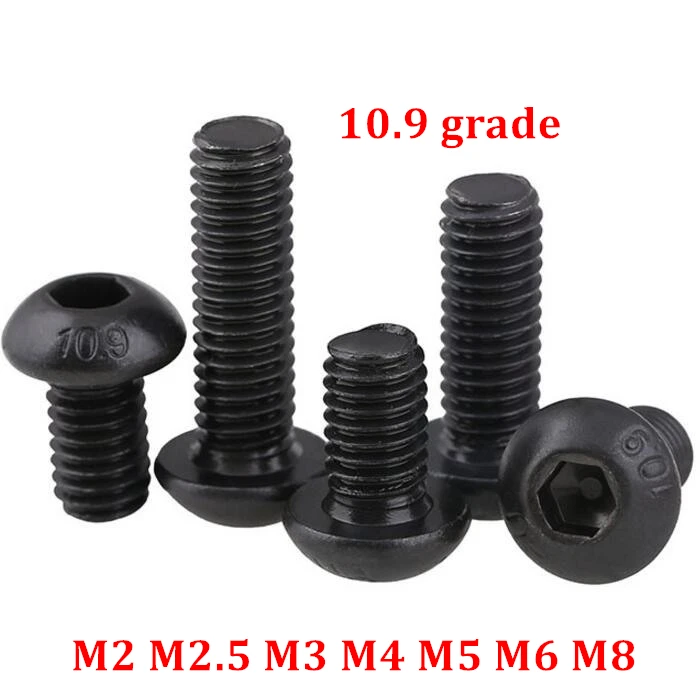 

50pcs 5pcs grade 10.9 Black Button head screw ISO7380 M2 M2.5 M3 M4 M5 M6 M8 Hex Socket Round Button Head Screws Allen Bolts