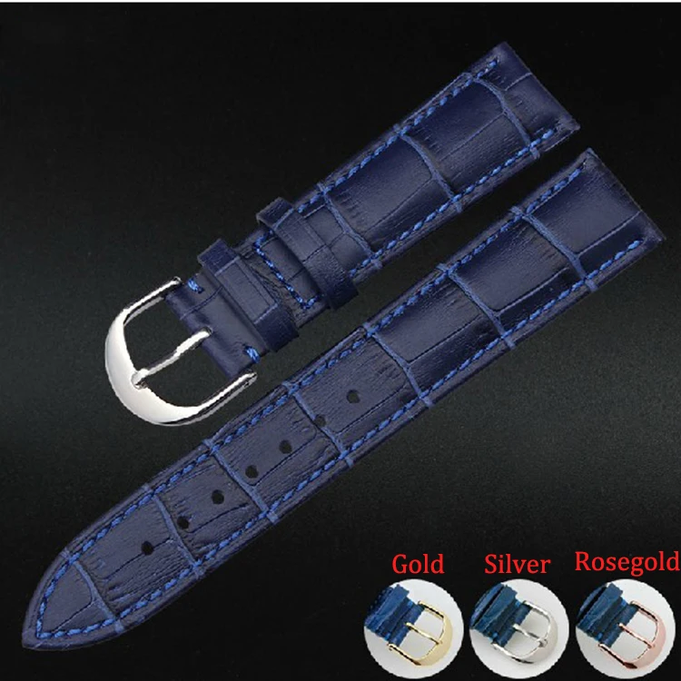 

Wholesale Price Watch Straps Band Bracelets Genuine Leather Blue High quality Watchband with Steel Buckle Polished Fashion