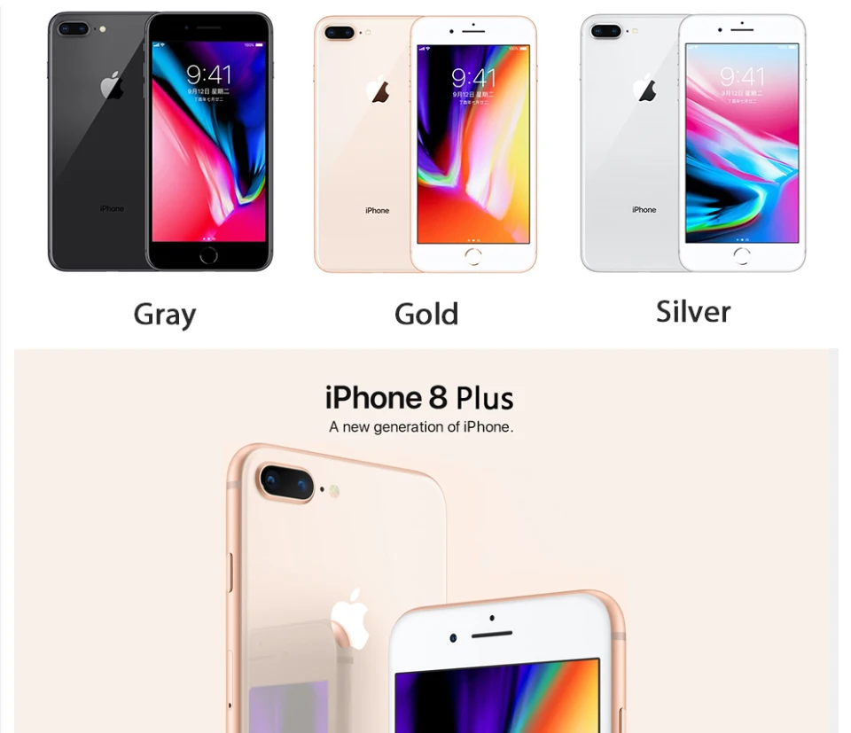 Apple iPhone 8 Plus, шестиядерный процессор, iOS, 3 ГБ ОЗУ, 64 ГБ/256 Гб ПЗУ, 5,5 дюйма, 12 МП, 1080 P, Wi-Fi, отпечаток пальца, 4G, LTE, 8 P, 8 Plus, мобильный телефон