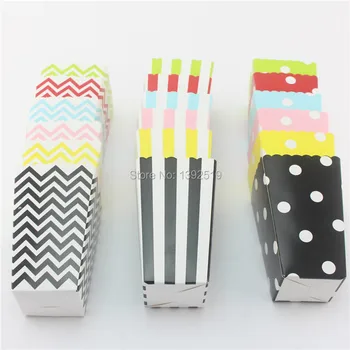 

2016 Hot Sale 600pcs Polka Dot Chevron Striped Mini Popcorn Boxes Party Candy Sweet Box Red Pink Yellow Blue Black Green Color