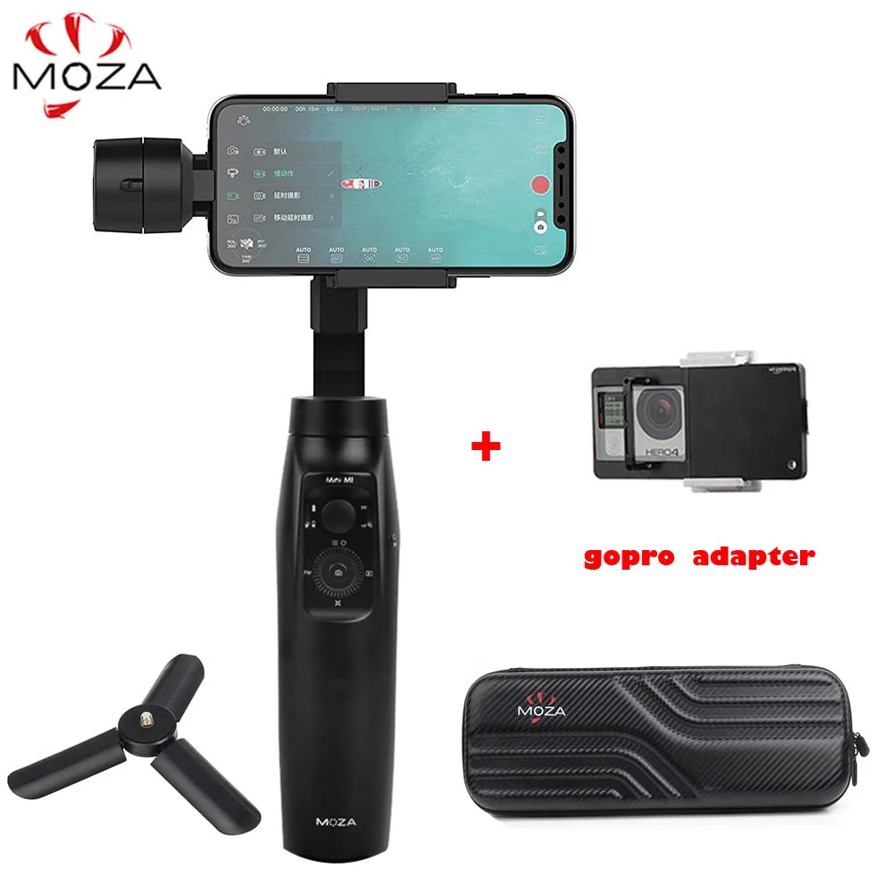 add gopro adapter MOZA mi ni mi 3-осевой ручной шарнирный стабилизатор для камеры для iPhone 6s плюс крепление для спортивной камеры Xiao mi Red mi 5 Gopro PK Hohem isteady feiyutech vimble 2 - Цвет: add gopro adapter