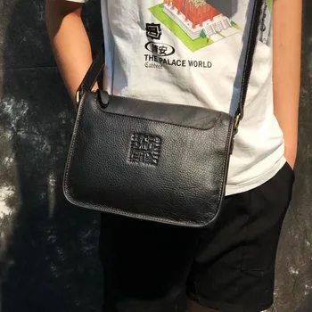 

men handmade soft genuine leather shoulder bags cowhide leather classic Simple cross-body vintage messenger bag for men