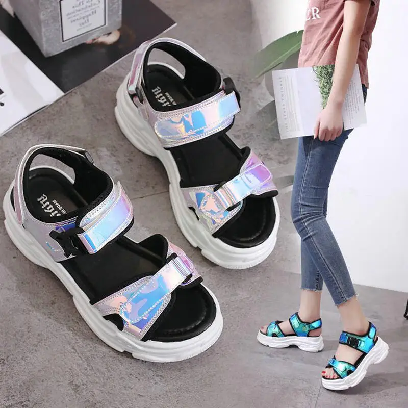 

Tleni Brand Women Sandals 2019 New Fashion Ladies Sports Shoes Bling Wedges Buckle Strap Platform Shoes 5 CM Summer shoes ZD-155