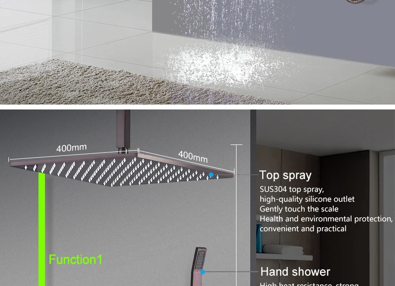 Premium Quality Brass Black Shower Set Bathroom 16 Rain Thermostatic Faucets ORB LED Shower Spout Diverter Mixer Handheld Set (13)
