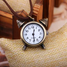 Xg153 cuarzo reloj de bolsillo hombres mujeres bronce COLLAR COLGANTE Relojes de Cuero reloj de bolsillo Relogio despertador forma