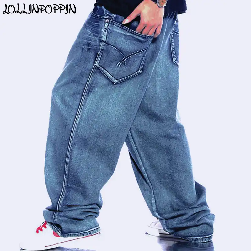 Men Retro Baggy Jeans Vintage Garment Washed Denim Pants Male