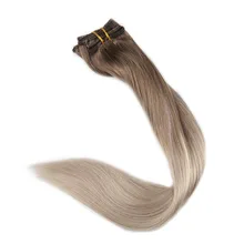 Full Shine Clip In Hair Ombre Extensions Human Hair Extension Remy Clip Balayage Color 8 Fading