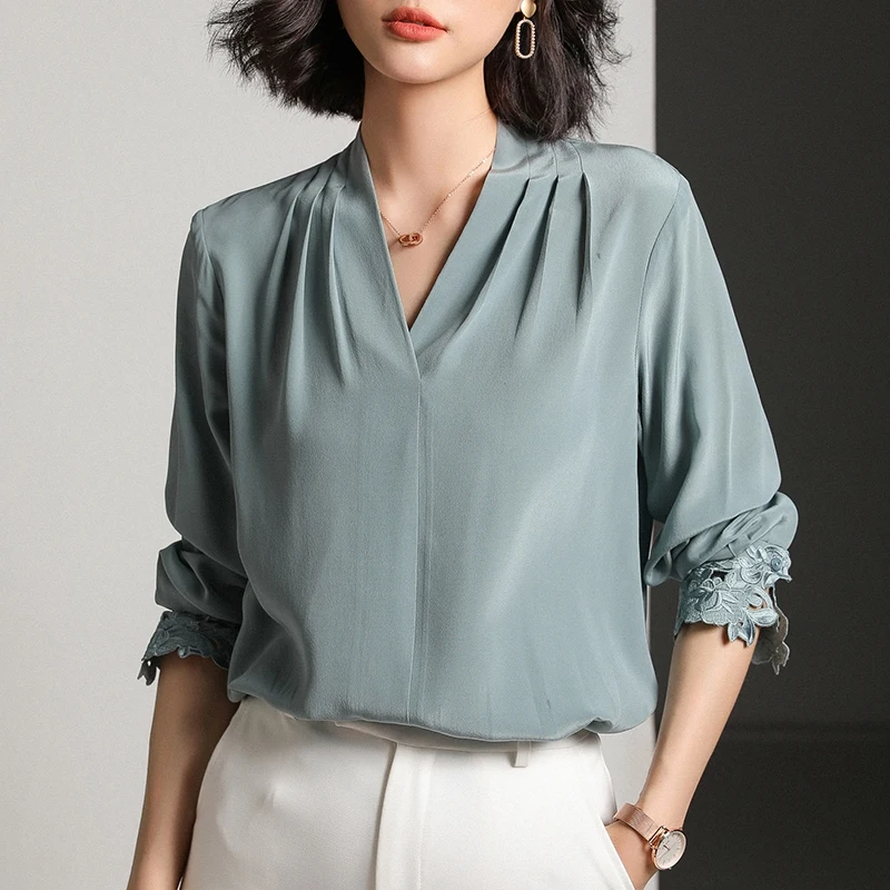 Parchment Raw Silk Top with Stand Collar