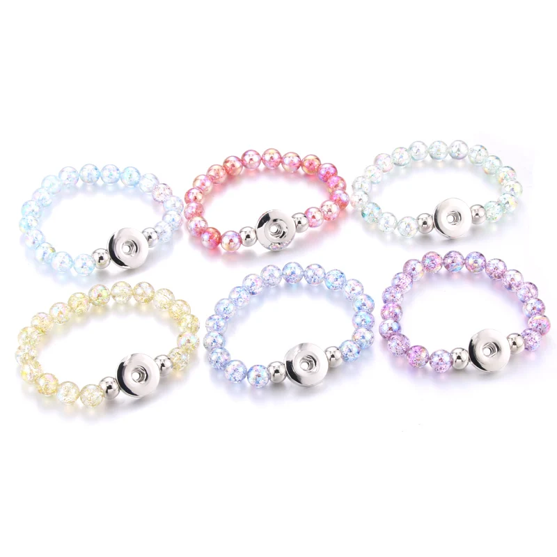 

2019 New 18MM Snap Button Bracelet Handmade Imitation Pearl Beads Snap Bracelet Adjustable Elastic DIY Charm Bracelets