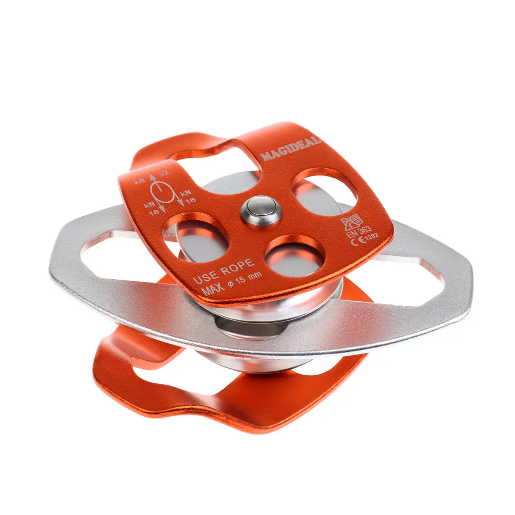 32KN Double Side Swing Pulley Aluminium Magnesium Alloy Fixed Mountaineering Rope Climbing Rappelling Survival Equipment