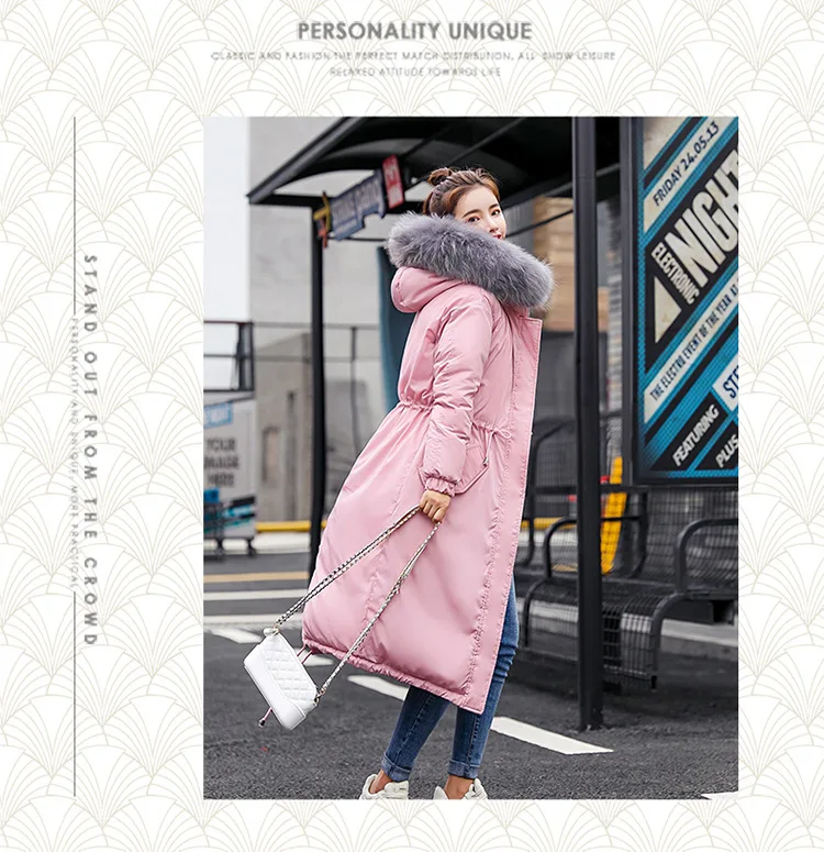 Elastyczny kołnierz futro z kapturem Zima w dół płaszcz kurtki długie ciepłe kobiety Casaco feminino Abrigos mujer Invierno 2018 Parkas Outwear 906 -