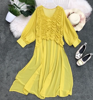 

2019 New Pure Color Chiffon Folded Long Sleeve Irregular Tops Women V Neck Solid Color Fashion Sexy Blouse Tops G902