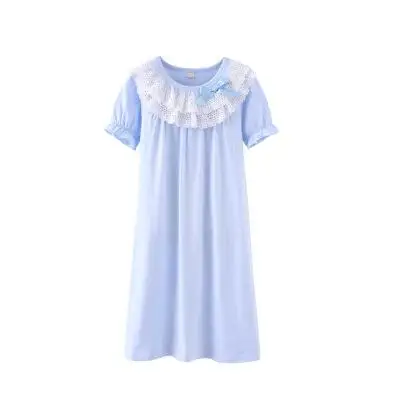 Детский костюм на лето для девочек, хлопковые пижамы, Детская домашняя одежда, ночная рубашка, пижамы для маленьких девочек Девочка Sleewear Костюмы пижамный комплект - Цвет: blue