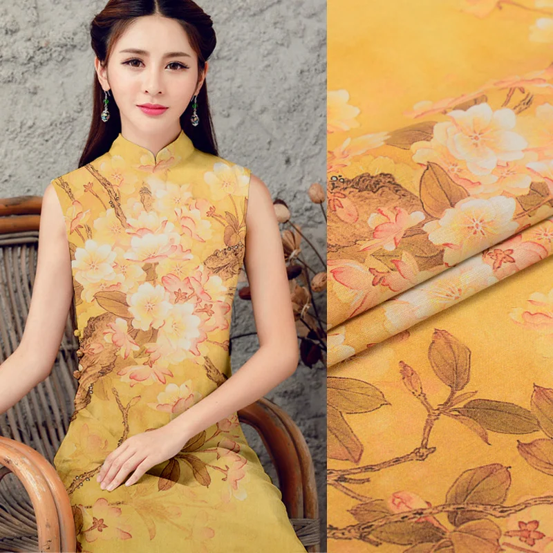 

35 mm heavy silk linen fabric yellow silk fabric for dress natural linen fabric chinese silk fabric wholesale silk cloth
