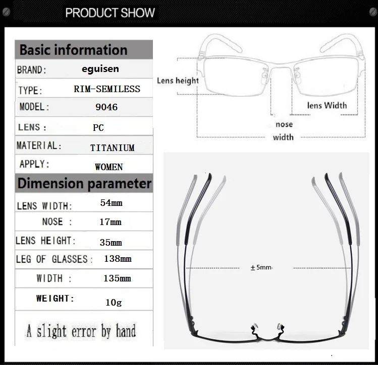 Ширина-135 чистый титан личности половина оправа для очков женские ультра легкие женские близорукость Пресбиопия IP гальваника