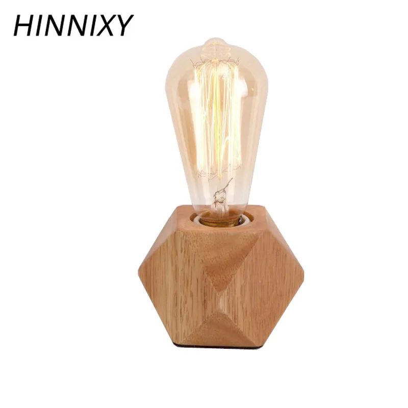 

Hinnixy Wooden Base Bulb Table Lamp Creative Design Bedside Lights Warm White E27 ST64 Night Light Home Decor Lighting Fixtures