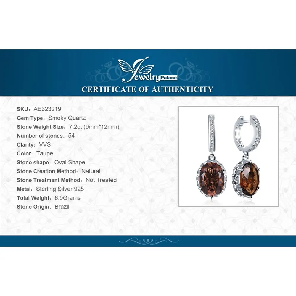 JewelryPalace 7ct подлинная дымчатый кварц висячие серьги 925 стерлингового серебра для