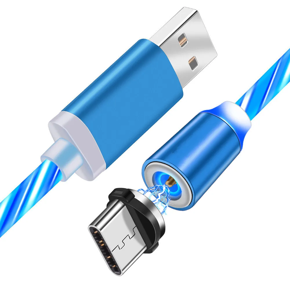 Светящийся USB быстрое зарядное устройство type C Магнитный кабель для samsung galaxy S10 Note 10 Pro A90 A70 A50 A40 A20E A10 A7 A6 S9 Leagoo S8 - Цвет: Blue Cable