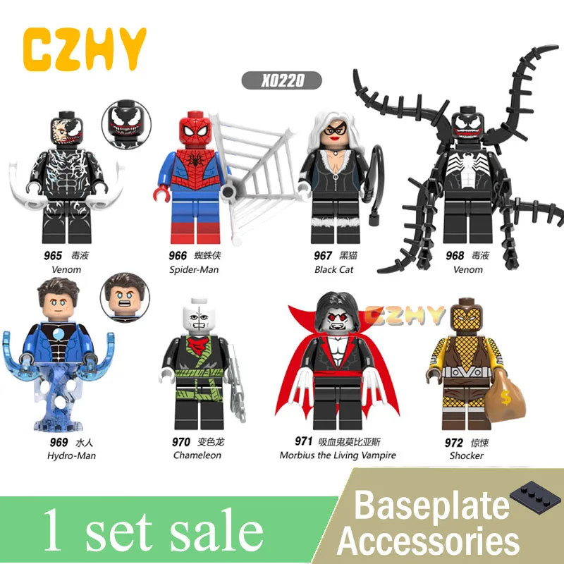 

Building Blocks Super Heroes Avengers Venom Spider-man Black Cat Hydro-Man Chameleon Shocker Action Figures Gift Toys X0220